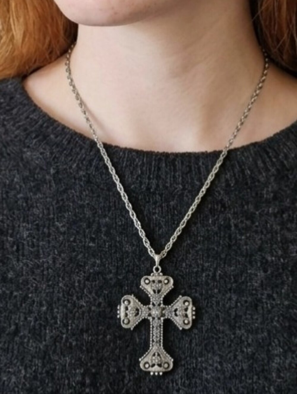 Sarah Coventry Floretine Cross Necklace 1974 Limited Edition Silver Tone Filigre